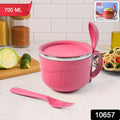 Side view of Apex 700 ML noodle bowl with handle and lid