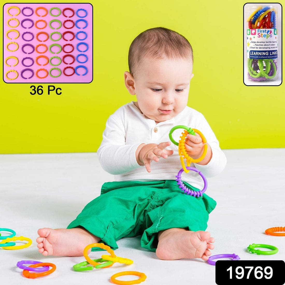 Colorful baby learning links educational toy set with interlocking rings