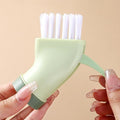 Dual-action connectable scrubbing brush with nozzle and scraper for tight grooves