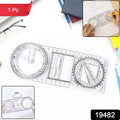 Transparent geometry drawing tool showing ruler and measurement stencils