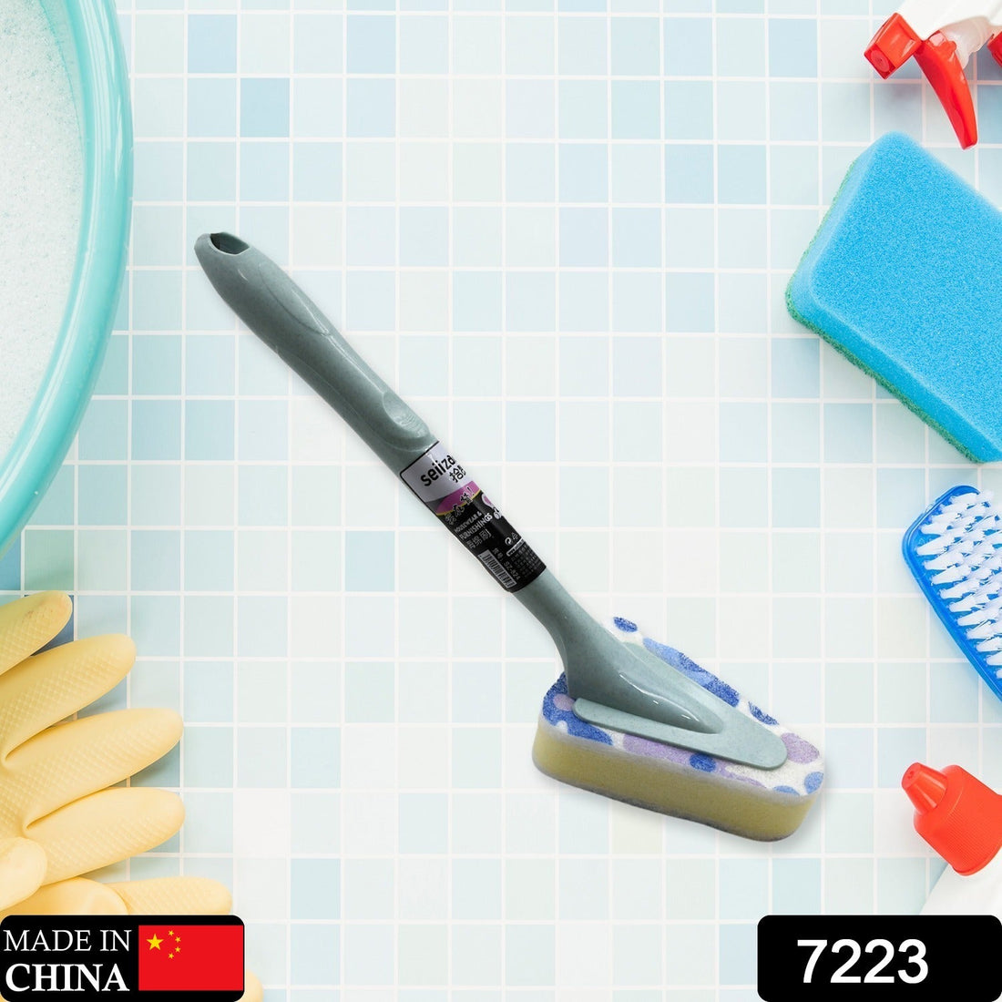 Triangular Sponge Brush effortlessly cleaning a kitchen sink.