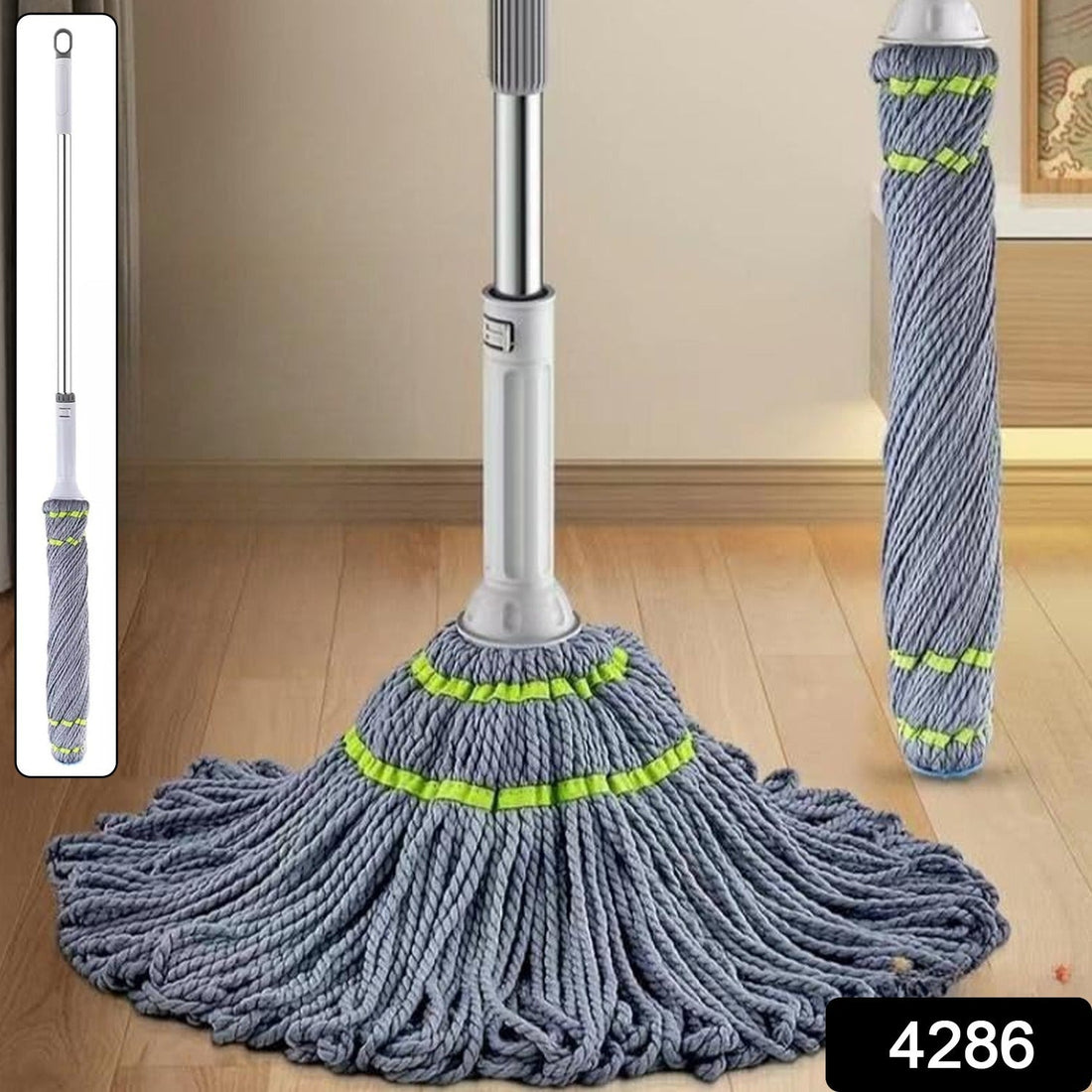 Self wringing mop with stainless steel handle cleaning hardwood floor efficiently