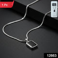 Close-up of men's pendant chain with black rectangular stainless-steel pendant
