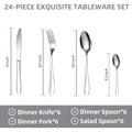 Size comparison chart for 24 Pc stainless steel polished cutlery set