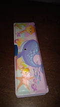 Brightly colored plastic pencil case, perfect for young students.