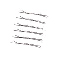 Multiple medium black hair bobby pins arranged together