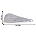 Size chart illustrating the dimensions of the hair drying towel wrap.