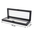 Side view of transparent floating jewelry display box 18x7 cm featuring black ABS frame
