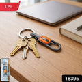 Close-up of durable metal carabiner keychain with key ring