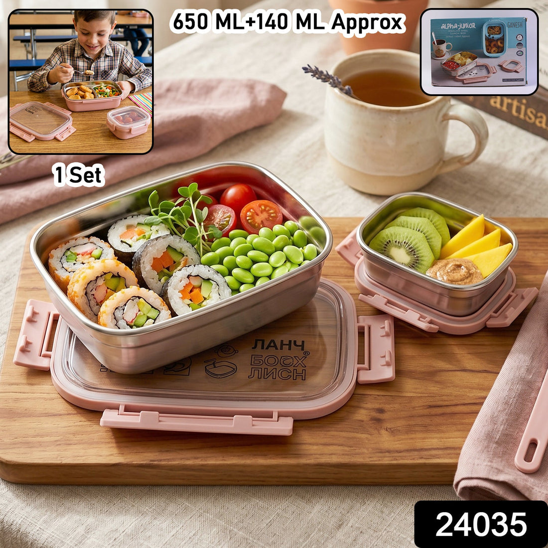 Kids stainless steel lunch box set with lock lid