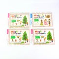 Child’s hand revealing colours on magic water activity book with water pen