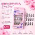 Glossy glitter finish detail on press-on false nails for a sparkling look