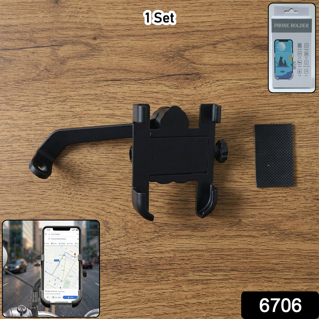 A sturdy metal bike phone holder securely mounted on a motorcycle's rear view mirror, ready for navigation.
