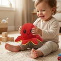 Cute octopus plush toy flipped to show opposite mood side