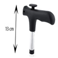 Stainless steel coconut driller tool with a sturdy grip.