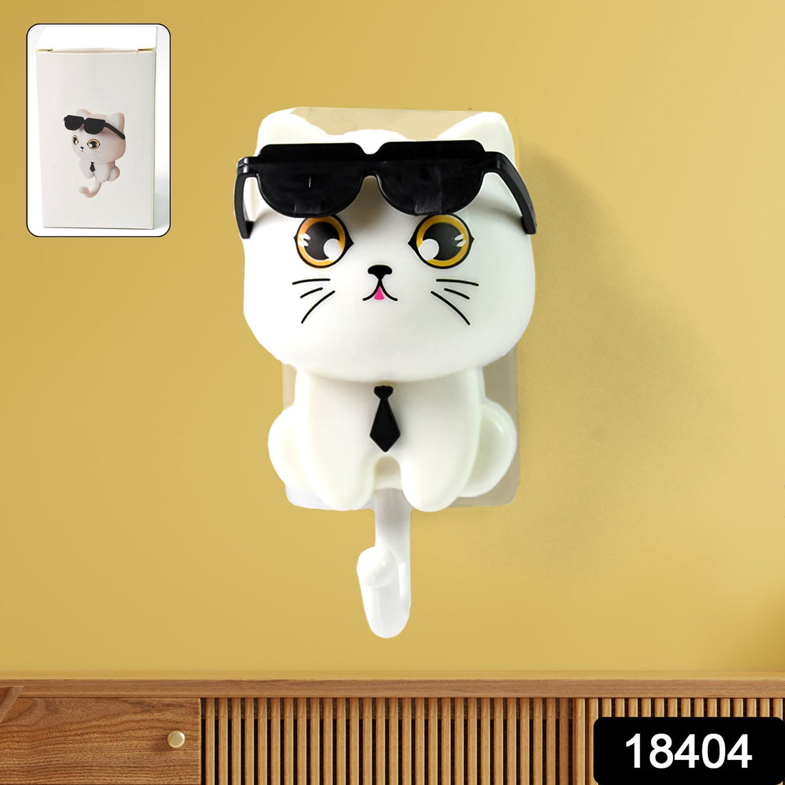Cute cat wall hook in lavender with sunglasses down, ready to hold keys or coats.