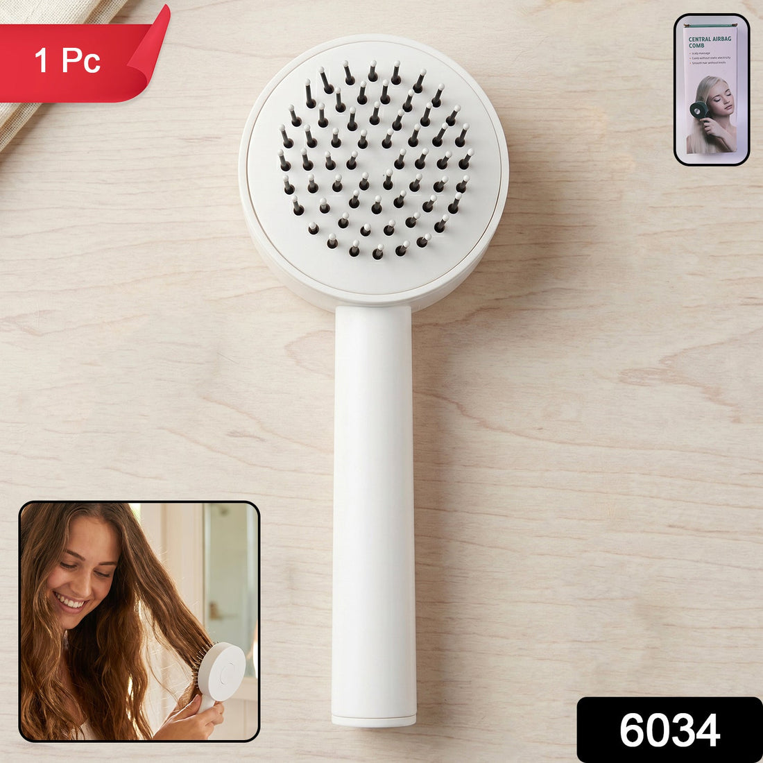 Self-Cleaning Hair Brush with air cushion design for gentle detangling.