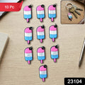 Display of vibrant ice cream keychain set as bag charms