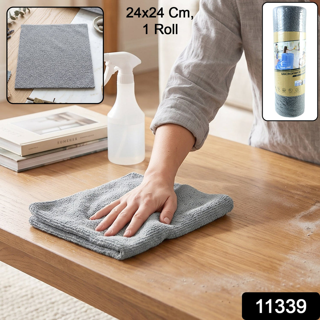 Disposable cleaning cloth roll, reusable microfibre kitchen towel with tear off sheets (1 roll)