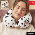 Cow print plush neck pillow for travel comfort and support