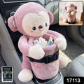 Plush monkey car dustbin and tissue holder for interior organizing